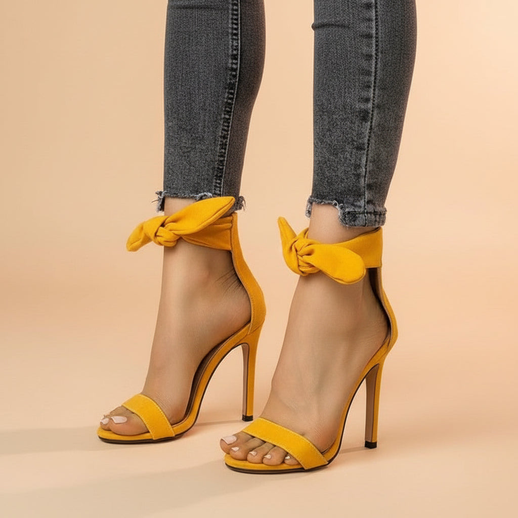Suede Bow-knot High Heel Ankle Strap Sandals