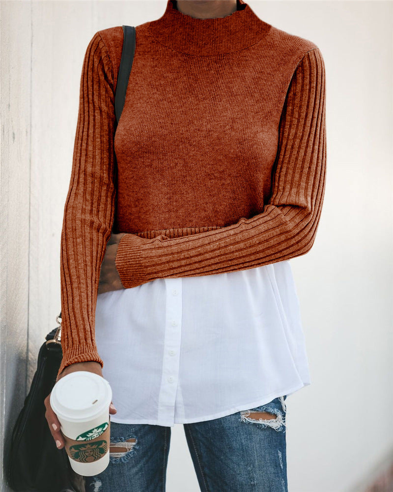 Stitching long sleeve button stitching women's top