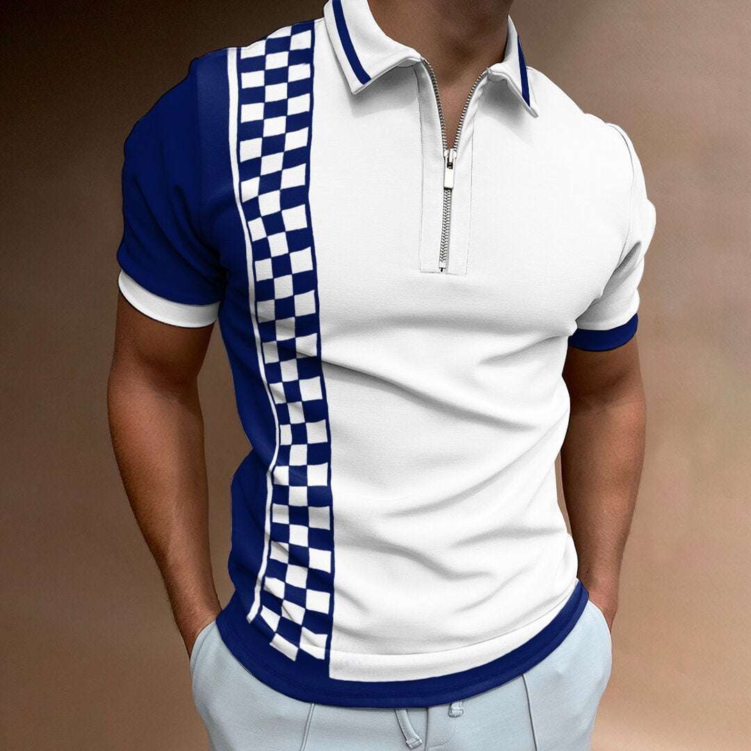 Checkered Stitch Print Polo Shirt