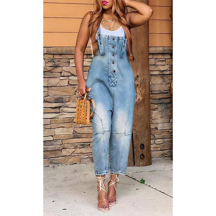 Sleek Suspender Denim Jumpsuit