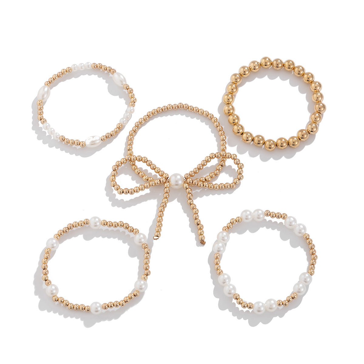 Women's Personalized Beaded Bow Multi-layer Bracelet 5-piece Set