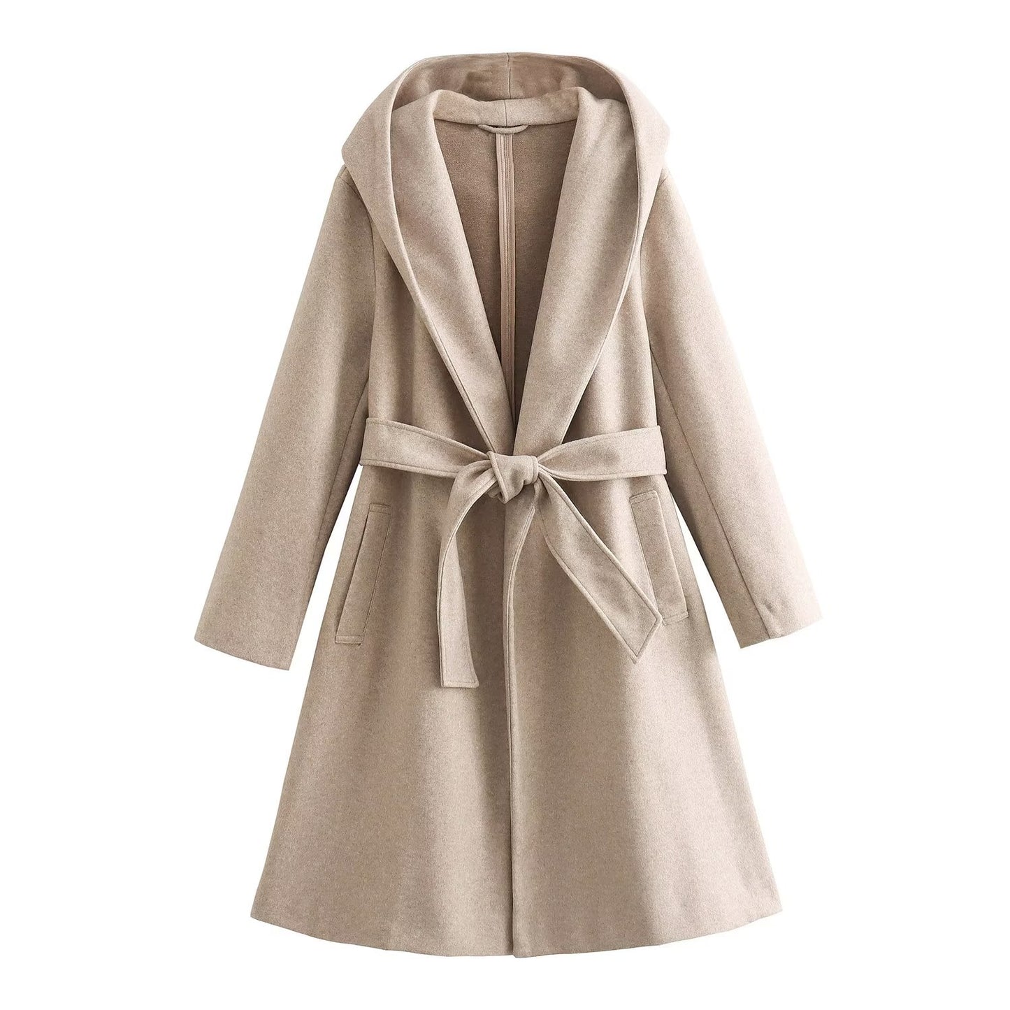 Laced Elegance Hooded Wool Coat