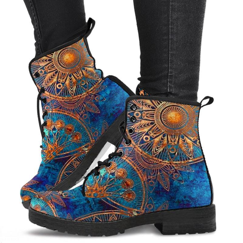 Boho Blue Mandala Combat Boots