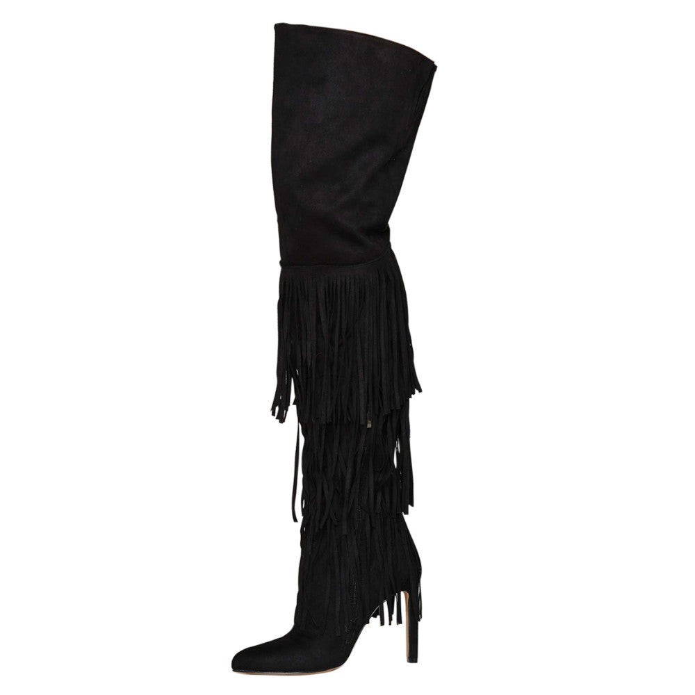 Fringed High Heel Over-the-Knee Boots