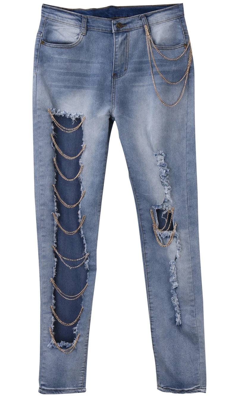 “Golden Edge Chain Jeans