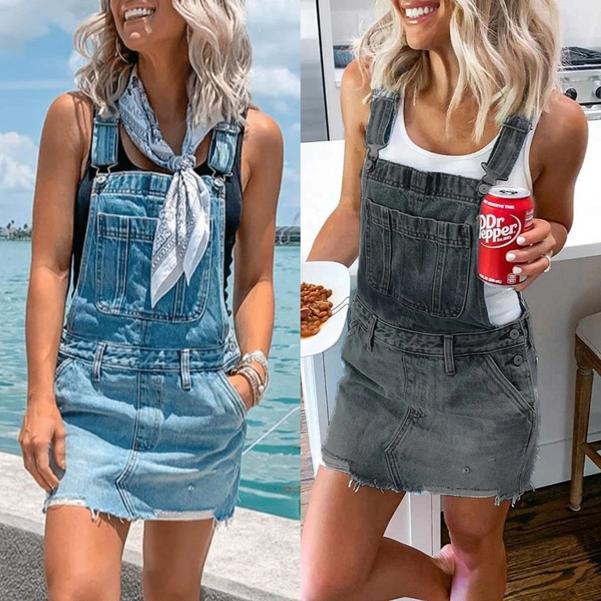 Retro Denim Dungaree Skirt