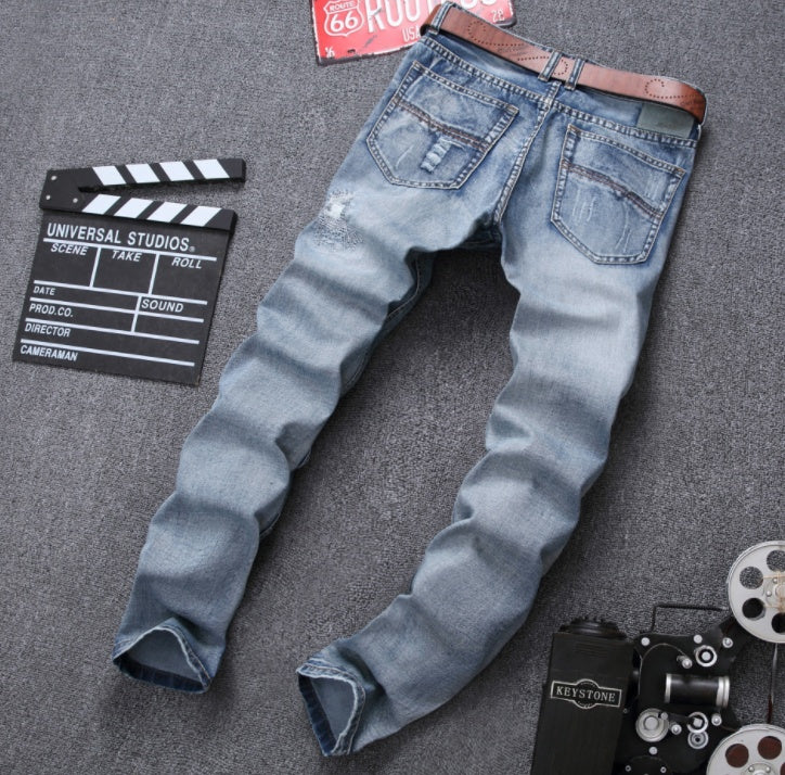 MCCKLE Light Blue Distressed Jogger Jeans