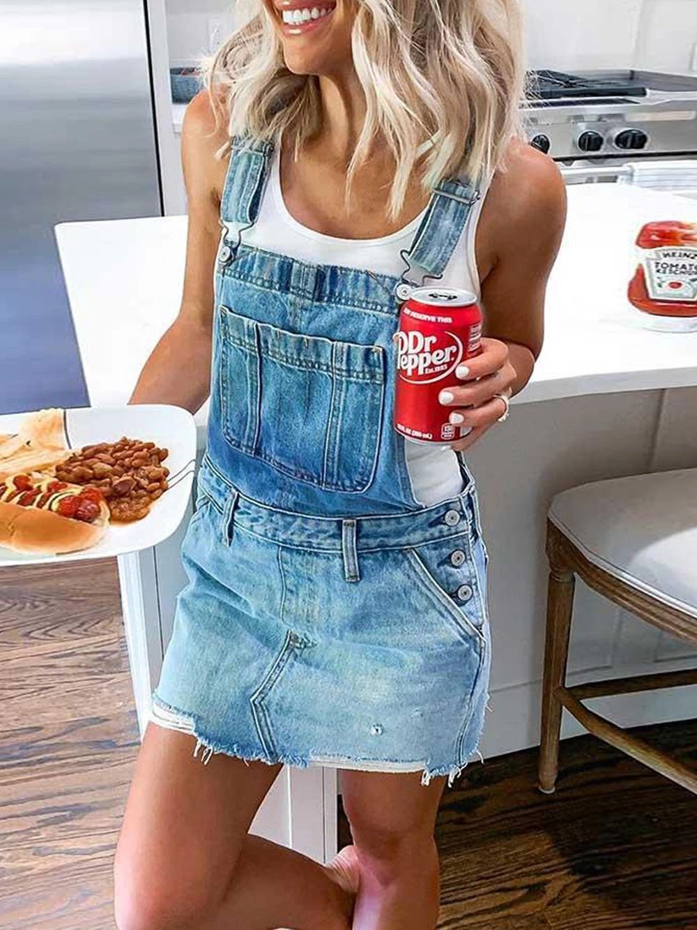 Retro Denim Dungaree Skirt