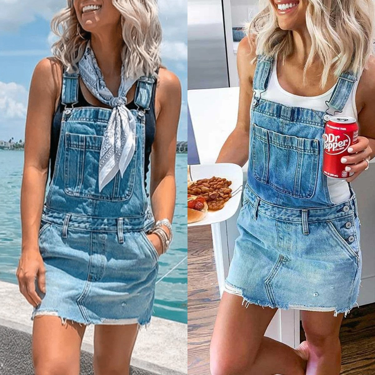 Retro Denim Dungaree Skirt