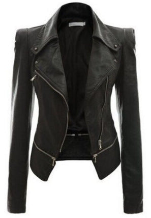 Women's Double Leather Motorcycle Jacket with Zipper