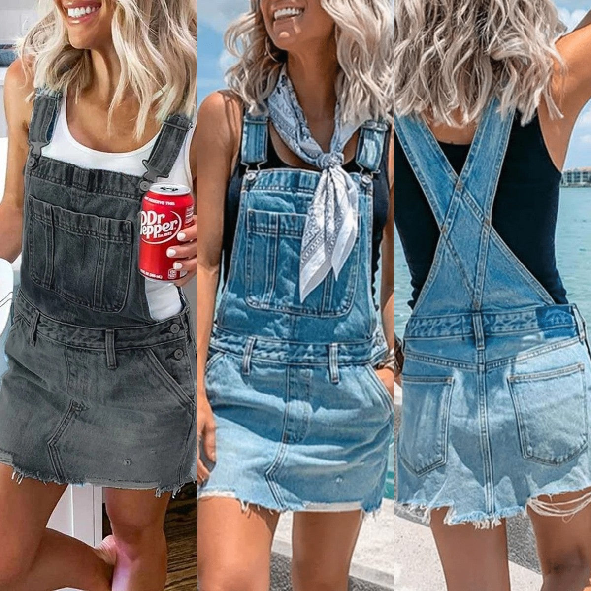 Retro Denim Dungaree Skirt