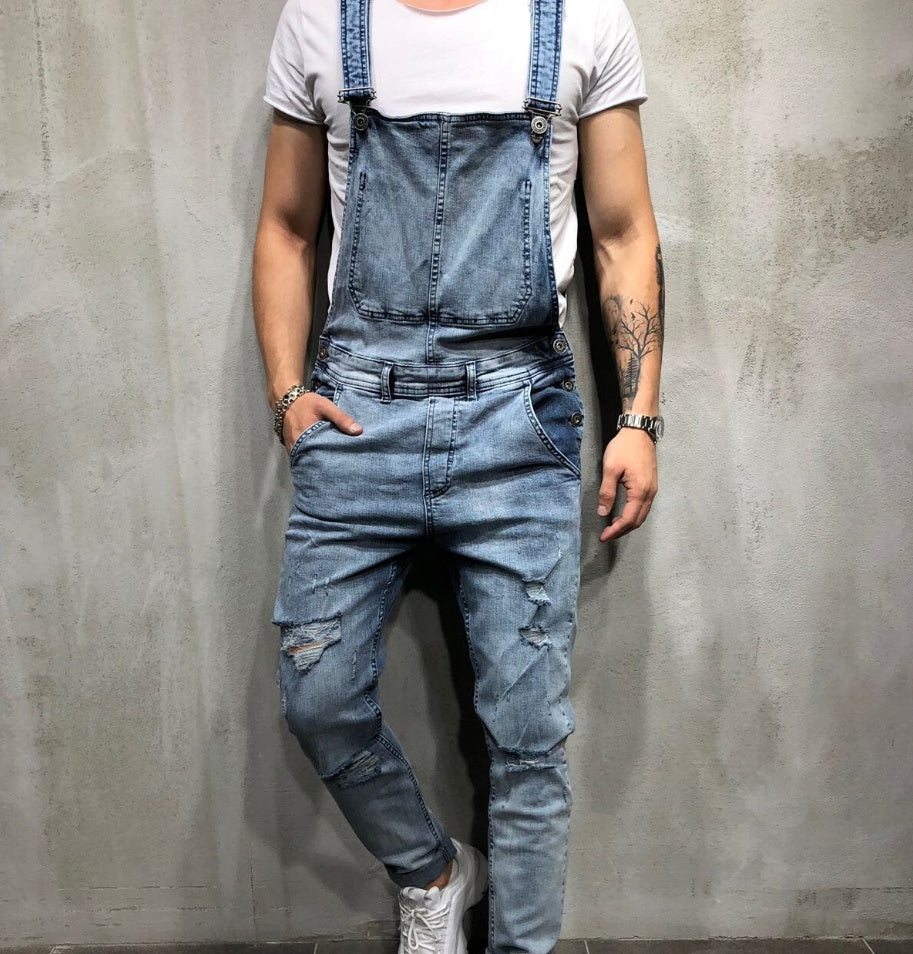 Sling Denim Romper Torn Jeans for Men