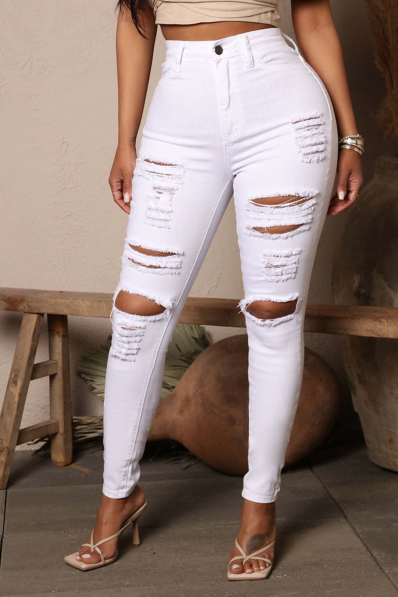 High-Rise Distressed Skinny Jeans (Multiple Colors Available)