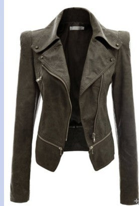 Women's Double Leather Motorcycle Jacket with Zipper