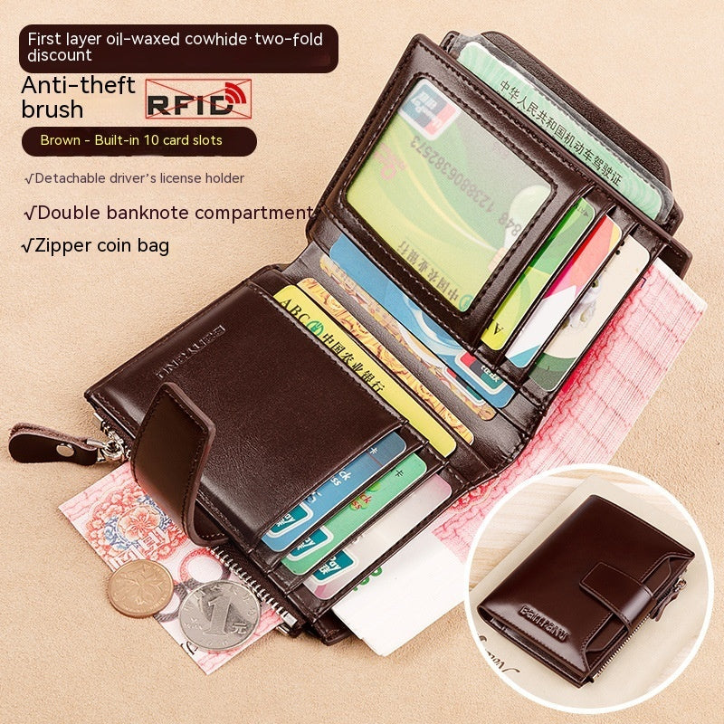 Vintage Anti-Theft Swiping Short Wallet - Men's Secure Design