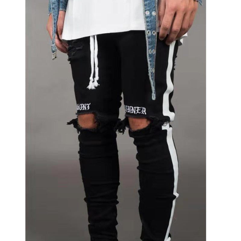 Black Ripped Denim Trousers for Men