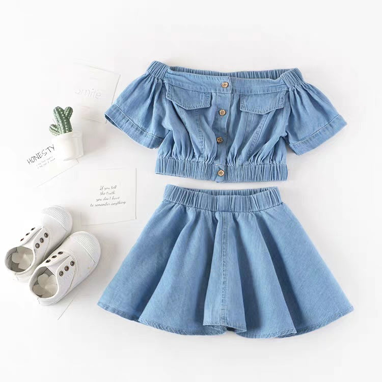 K-Style High-Waisted Denim Set