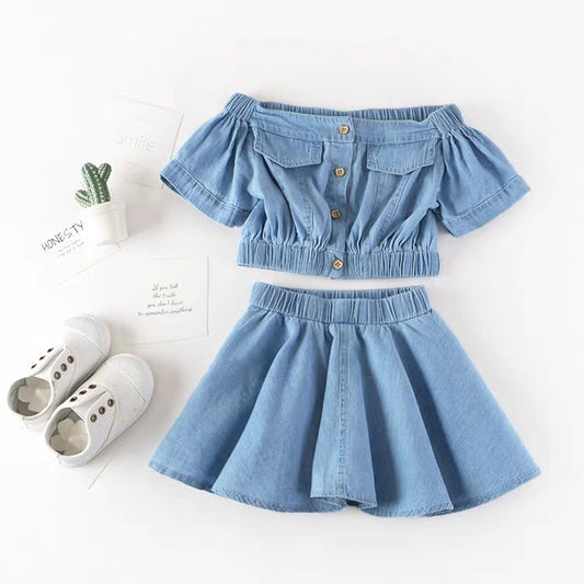 K-Style High-Waisted Denim Set