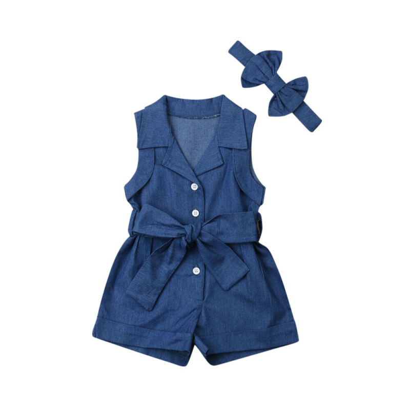 Denim Chic Sleeveless Romper for Baby Girls