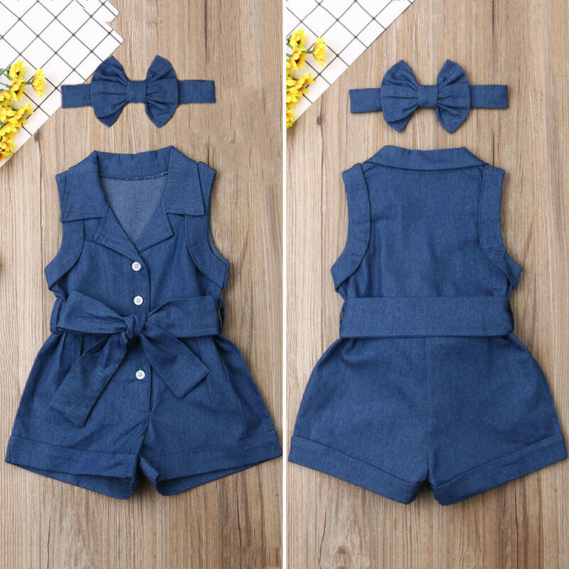 Denim Chic Sleeveless Romper for Baby Girls