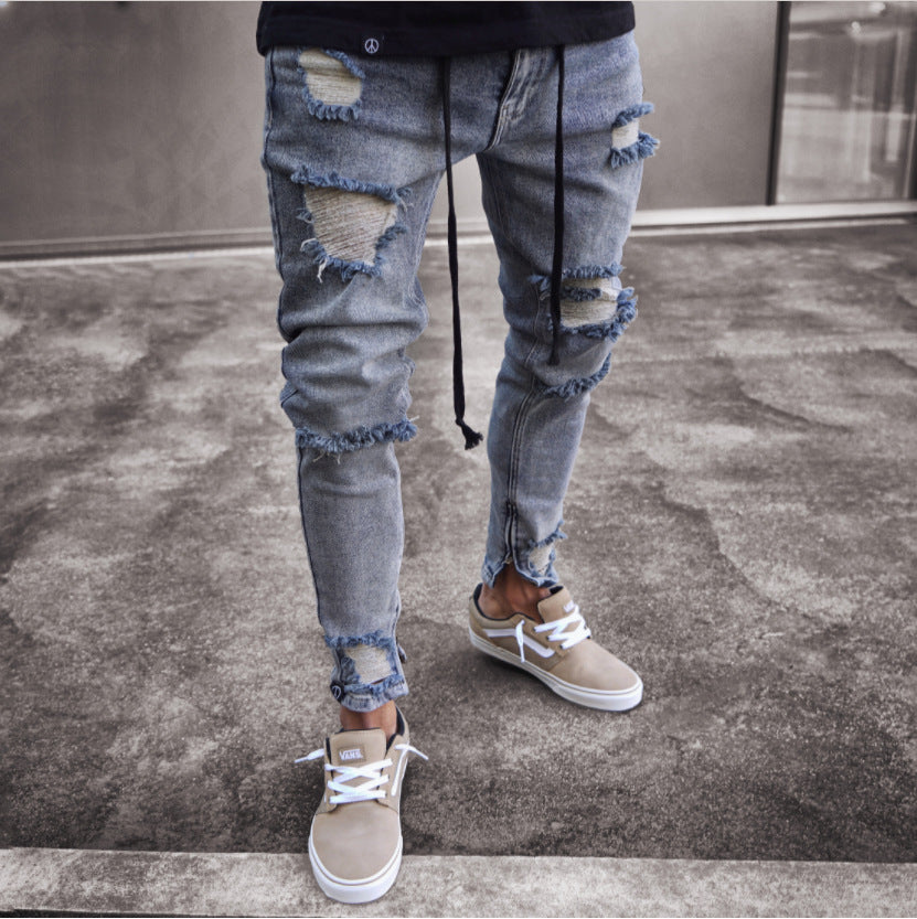 Knee-Zip Denim Trousers