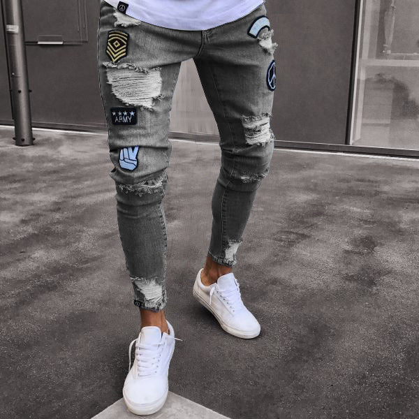 Knee-Zip Denim Trousers