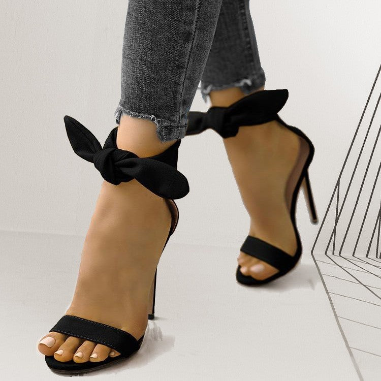 Suede Bow-knot High Heel Ankle Strap Sandals