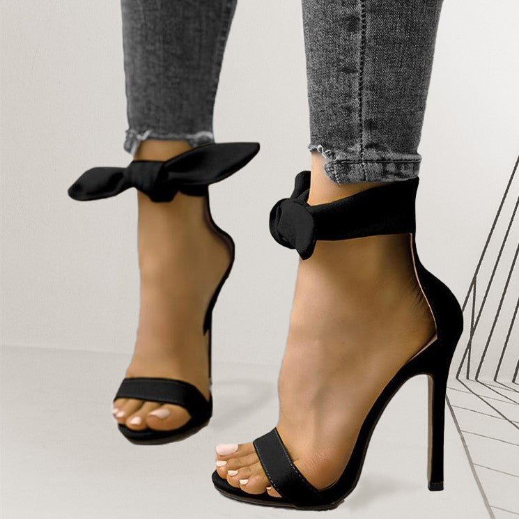 Suede Bow-knot High Heel Ankle Strap Sandals