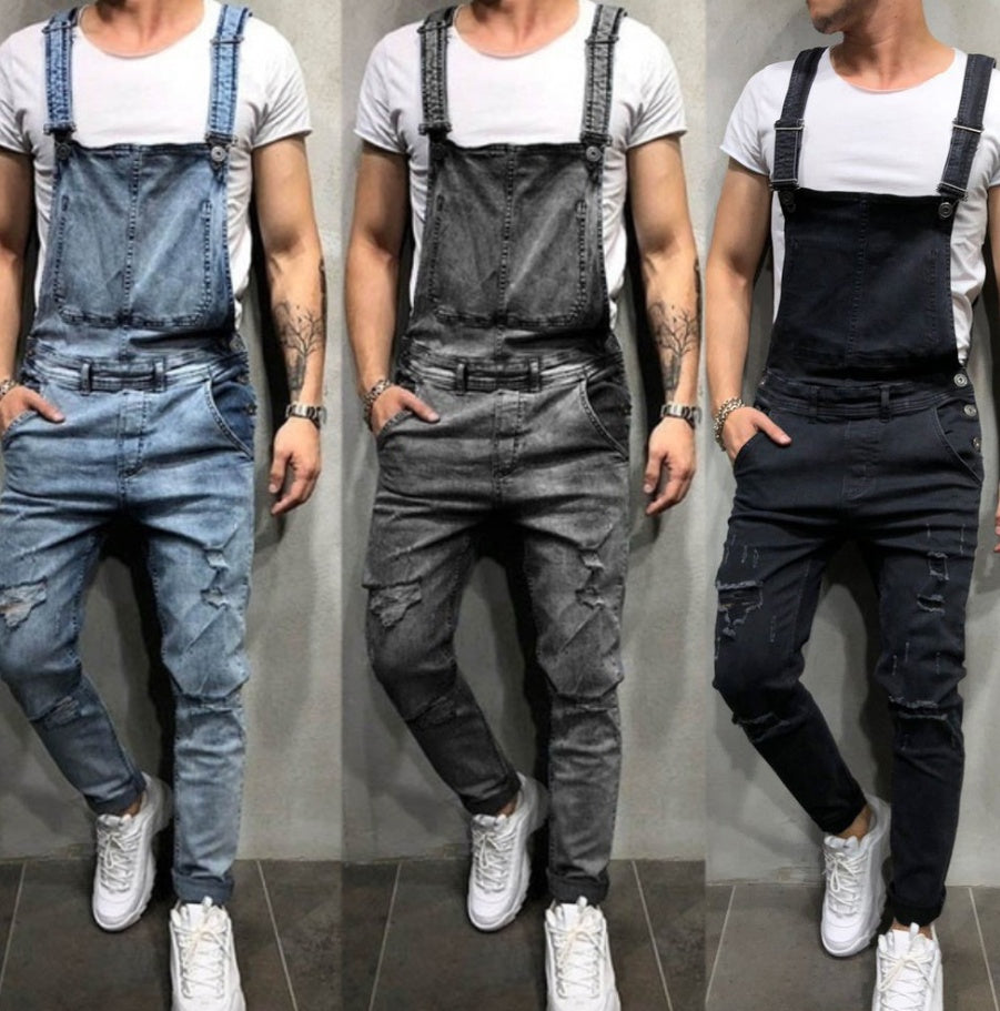 Sling Denim Romper Torn Jeans for Men