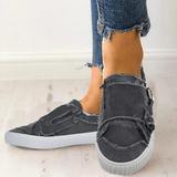 Sleek Metal Buckle Denim Canvas Shoes