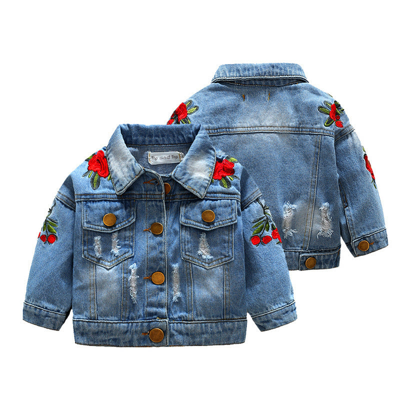 Rose Bloom Embroidered Denim Jacket – A Chic Statement Piece