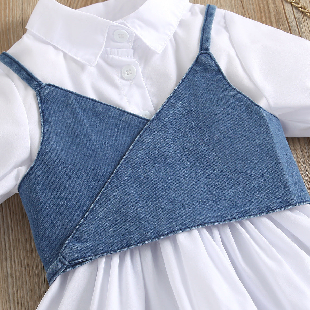 Girls' Short-Sleeved Stitching Petticoat Lace-Up Denim Sling Vest Suit