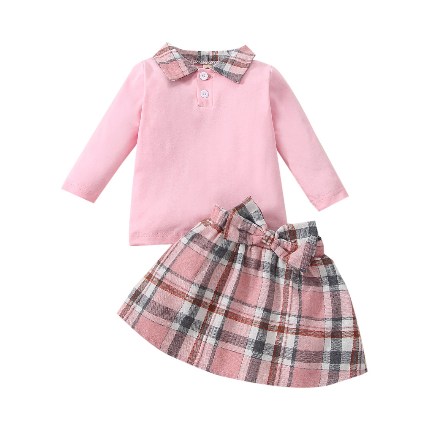 Trendy Plaid Shirt & Skirt Set – Stylish Long-Sleeve Combo for Girls