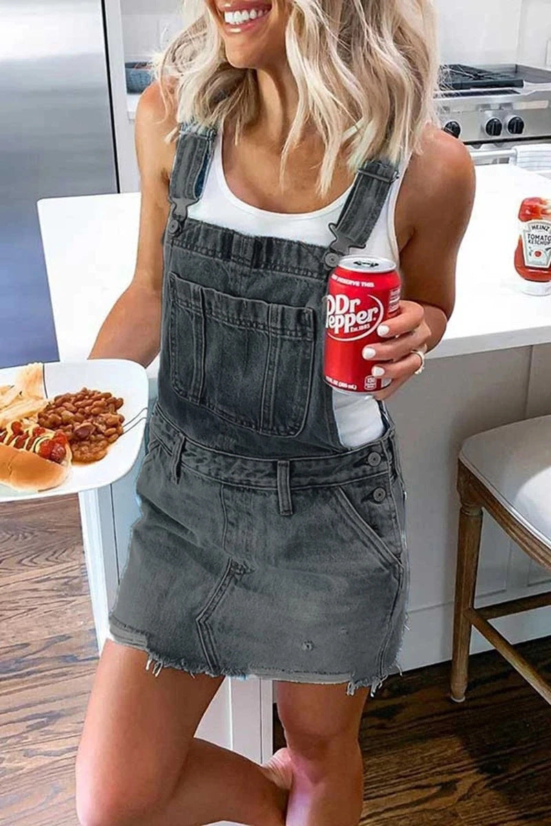 Retro Denim Dungaree Skirt