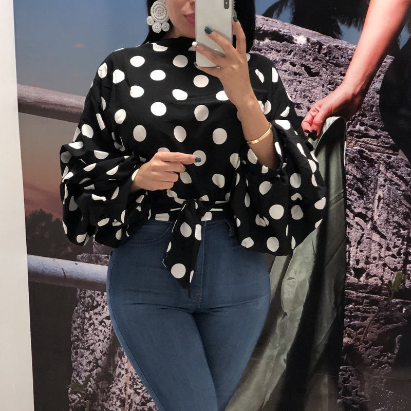 Polka Dot Charm Oversized Long Sleeve Blouse