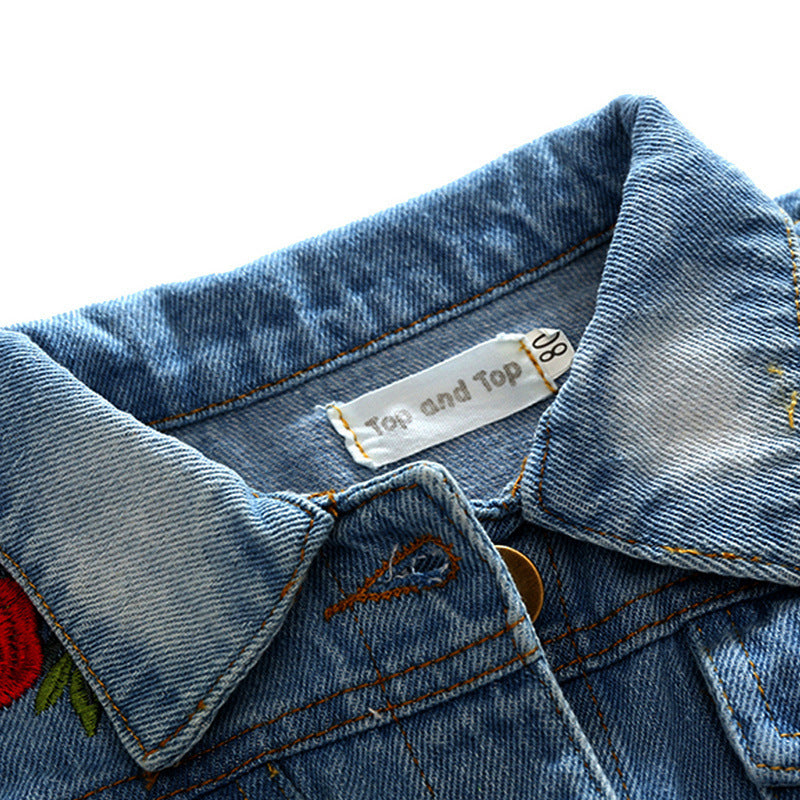 Rose Bloom Embroidered Denim Jacket – A Chic Statement Piece