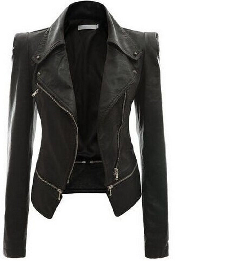 Women's Double Leather Motorcycle Jacket with Zipper