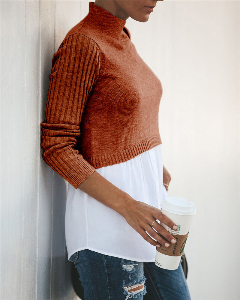 Stitching long sleeve button stitching women's top