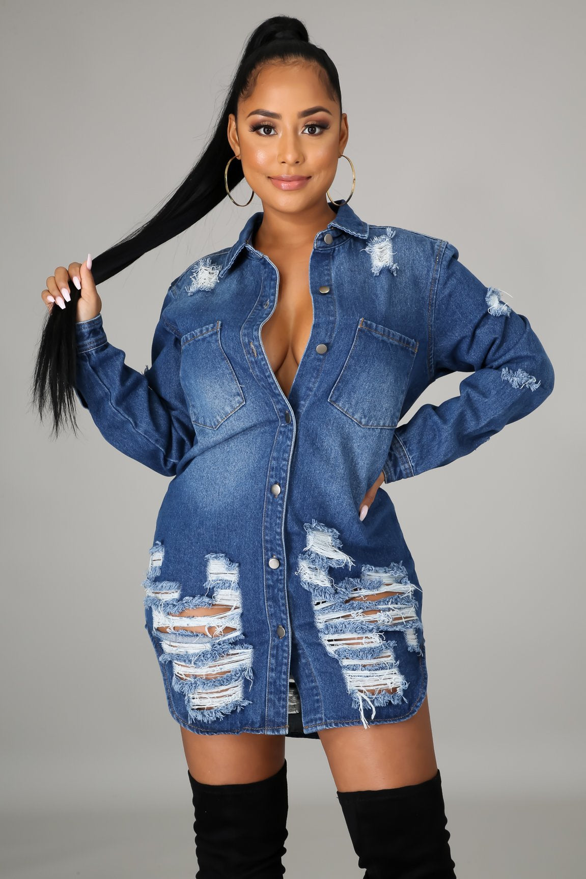 Edgy Destruction Denim Dress