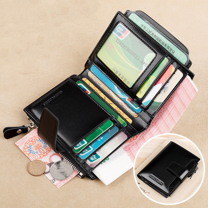 Vintage Anti-Theft Swiping Short Wallet - Men's Secure Design