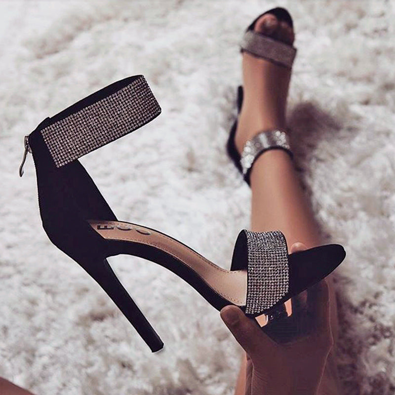 "Hey Sexy" Rhinestone Strapped Open Toe Heels