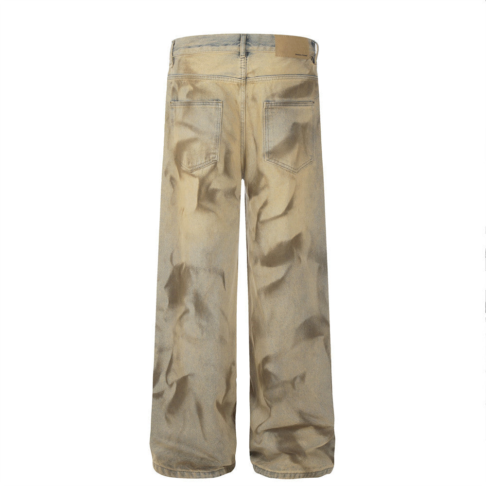 Distressed Mud Wash Straight-Legs