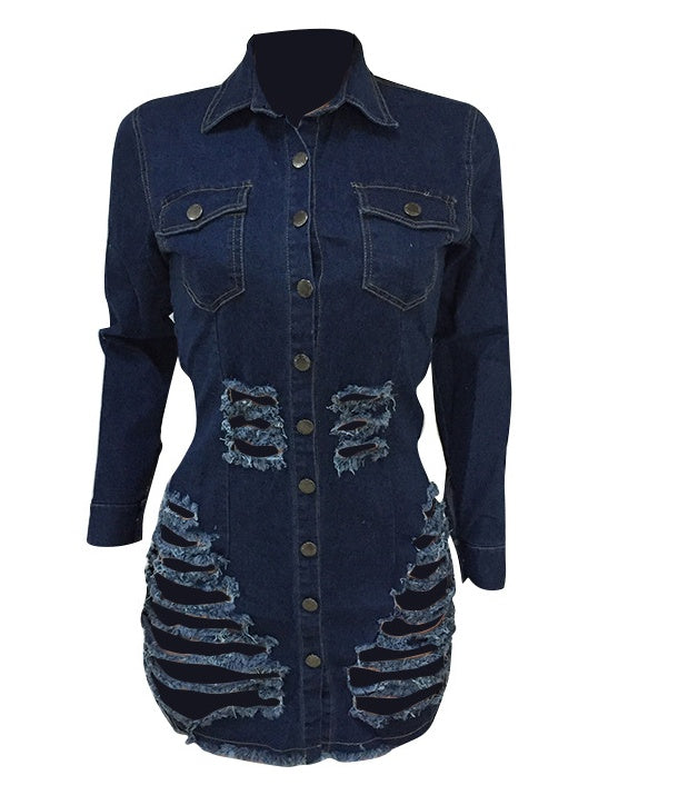 Distressed Denim Casual Dress