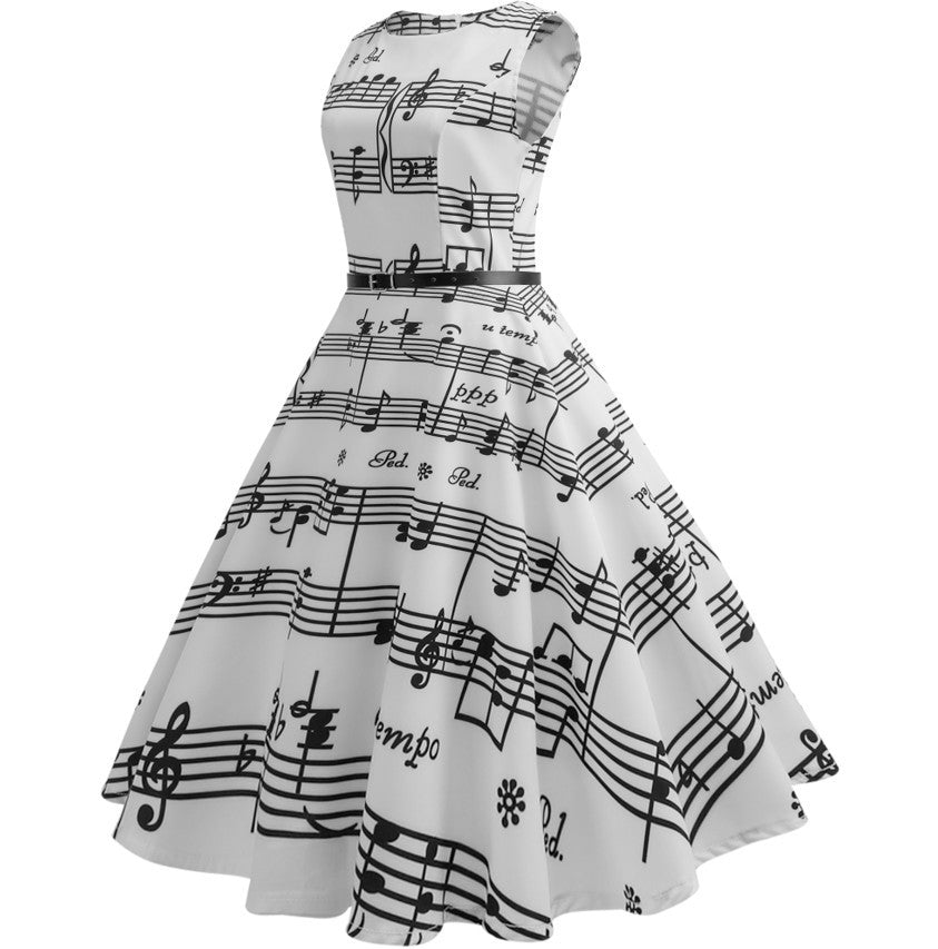 Melody Vibes Retro Music Note Print Dress