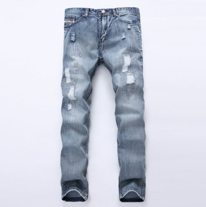 MCCKLE Light Blue Distressed Jogger Jeans