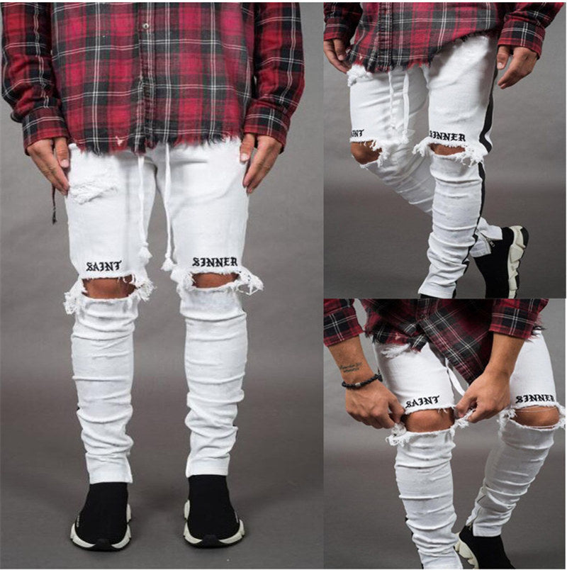 Black Ripped Denim Trousers for Men