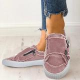 Sleek Metal Buckle Denim Canvas Shoes