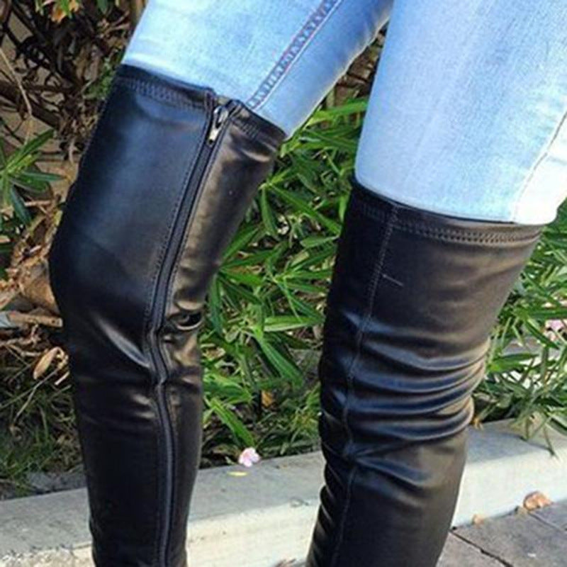 Round Head Low Square Heel Over-the-Knee Boots