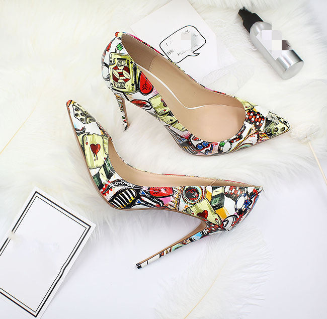 Royal Flush Art Stiletto Pumps