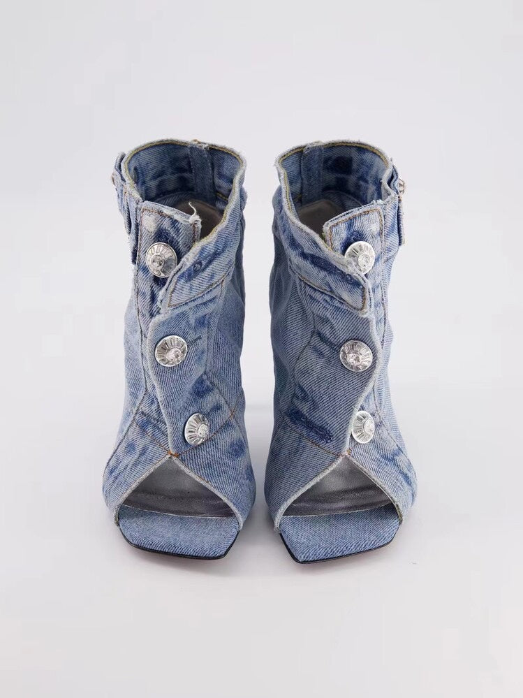 Rivet Rush Denim Stiletto Boots